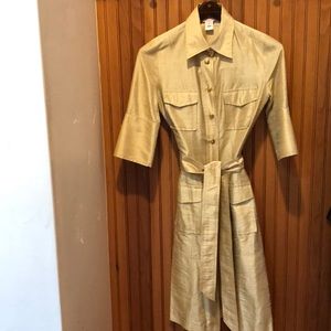 Pink tartanGold raw silk dress